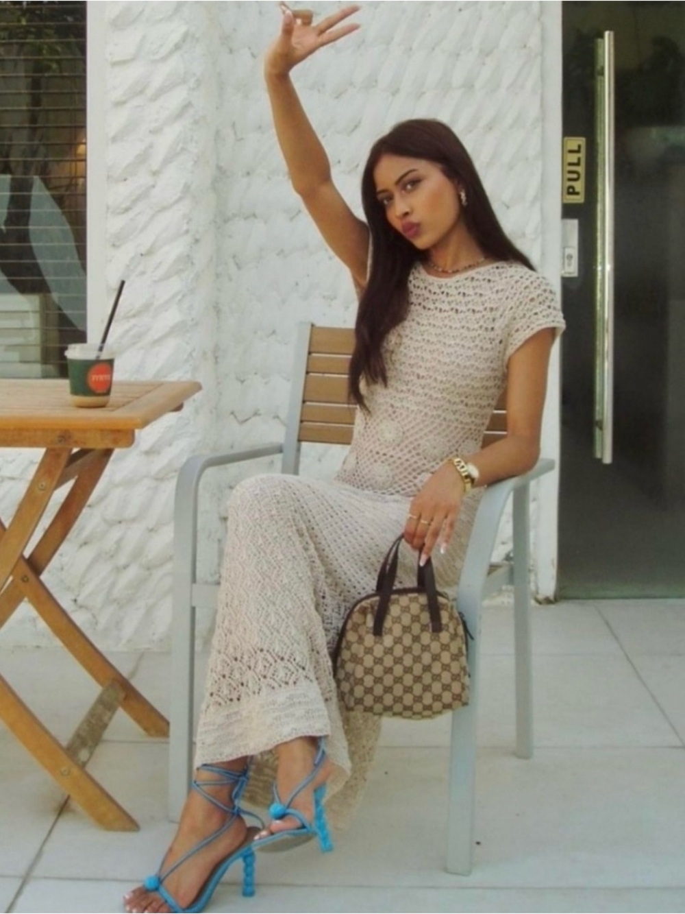 Sz L❤️‍🔥⭐️NWT Zara 2022 Limited Edition Beige Crochet Maxi Dress PTP 20”+